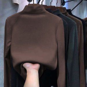 Boys and Girls De Velvet Half Turtleneck Bottoming Shirt Autumn Clothes Winter plus Velvet Warm Clothing Long Sleeves T-shirt the Big Kids Top Clothes