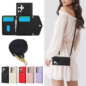 Card Case For Samsung With Crossbody Strap Lanyard Mobile Phone Case Cards Slot Case Leather Case With Card holder Cases Cover Shell With Rope Sling Casing For Samsung Galaxy S24 Ultra S24 Plus S23 Ultra S22 Plus S20 S21 FE Note9 Note10 Plus Note20 Ultra