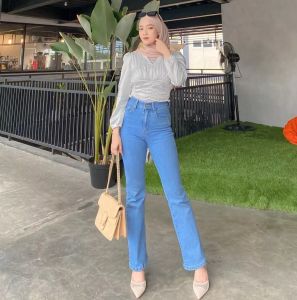 Korean style celana jeans wanita/straight jeans/high loose jeans/celana jeans panjang wanita cutbray