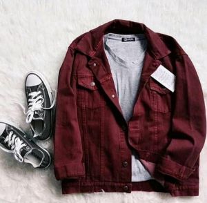 Jaket Jeans Pria Merah Maroon Jacket Denim Tebal