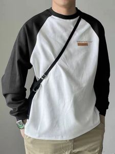 KETONG | Color Block Long Sleeve Tshirt Men Loose Vintage Casual