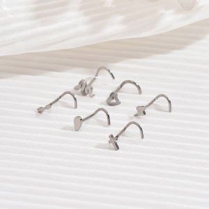 6pcs Stainless Steel Nose Stud Nose Piercing Snake Cross Nose Ring Nariz Bone Studs Nostril Screws for Women Man Body Jewelry