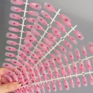 150Pcs Glossy Pink Strawberry Star Fake Nails Sweet Summer Fruits Almond Press On Nails for Y2K Girl Wearable False Fingertips T