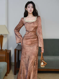 French Style Elegant Long Dress Womens Autumn 2025 New Fashion Classy Dress Lightweight Luxury Feel A-Line Skirt Daily Wear