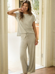 Nest Designs | Women Short Sleeve Wide Leg Pants Casual Loungewear