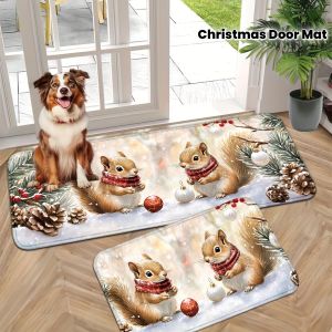 VIKAMA Christmas carpet cute squirrel decorative carpet kitchen and bathroom absorbent carpet home decoration