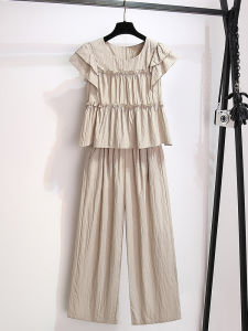 ชุดเสื้อเชิ้ตแขนสั้นผ้าไหมน้ำแข็งและกางเกงขายาวสองชิ้นสำหรับผู้หญิงในฤดูร้อน แฟชั่นทันสมัย ​​เสื้อผ้าทำงานแบบลำลอง