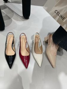 Womens Sandals Covering Toe Spring Summer New French Pointed Toe Thick Heel Back Empty Single Shoes Buckle High Heels