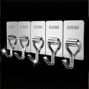 Self-Adhesive Towel Hooks 304 Stainless Steel Stick-On Wall Hooks For Home Coat Robe Bathroom Organization Accessories