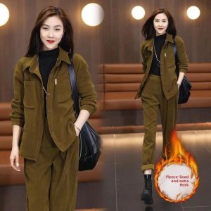 QIAOXIZI | Bộ Áo Dày Mùa Đông Thời Trang Cho Phụ Nữ Rộng Rãi Giảm Cân Kích Cỡ Lớn Phù Hợp Với Mẹ Trung Niên Ấm Áp 2 Món