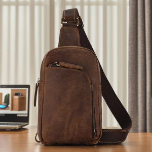 2025 New Mens Large Capacity Leather Chest Bag Vintage Slant Crossbody Bag Single Shoulder Bag Top Layer Cowhide