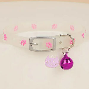 Cat Collar Glow in the Dark Footprint Cute Charms Adjustable Luminous Pet Collar for Kitten Chihuahua Night Walking Camping