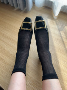 Spring Summer Womens Mid-Calf Soft Stripe Pattern Silk Worm Protein Fiber Thin Breathable Moisture-Wicking Short Socks