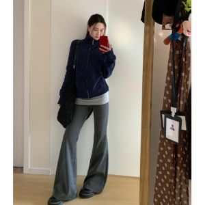 High Waist Flared Pants Womens Slim Fit Casual Patchwork Micro Flare Trousers Long Leggings Korean Style Commute Pants