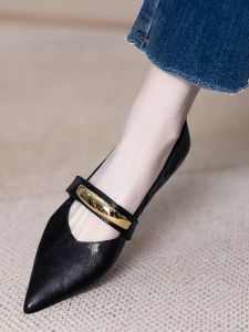 Ultra Soft Lamb Skin Mary Janes Womens Shoes Pointed Toe Buckle Slimming Fashion Korean Style Slip-On Low Heel Rubber Sole
