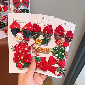 5Pcs/set Red Green Christmas Hair Clip Set Cookie Santa Claus New Year Party Girl Hair Accessories