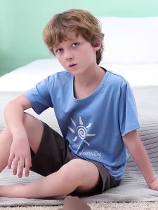 Teens pijamshort sleeve cotton pyjamas kids clothes sets cartoon big boy sleepwear cute pajamas for boys 10 12 14 16 18 years