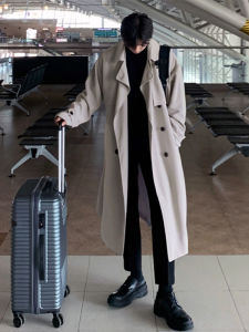 South Korea Trench Coat Mens Mid Length Long Length below the Knee Korean Style Loose British Double Breasted Outwear Autumn and Winter Thickening Trendy Overcoat