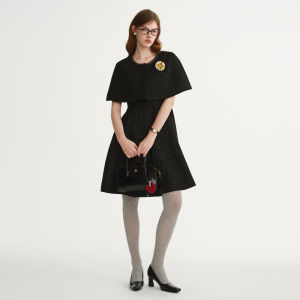 DUSHU | Plus Size Banquet Dress Cape and Black Mini Dress Set