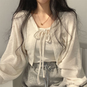 Korean Style Retro Solid Color Long Sleeve Knit Cardigan For Women 开衫外套
