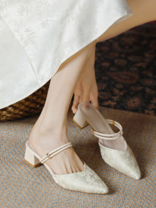 New Chinese Style High Heel Sandals Womens 2025 New National Style Cheongsam Thick Heel Semi Slippers Match Hanfu Skirts Single Shoes