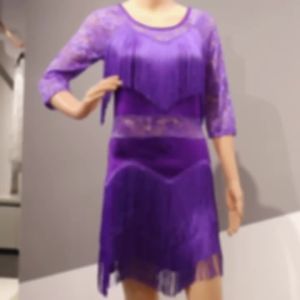 Annyam Womens fringed ballroom costume Lace round Neck 1/2 Sleeve Tango Salsa Latin Dance Dress with shorts