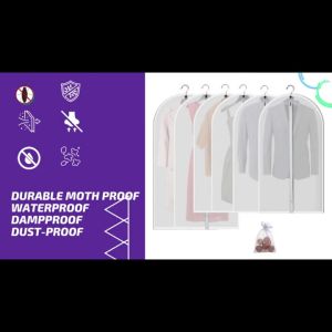 5PCS Transparent EVA Garment Bags Waterproof Washable Dust Covers with Zipper for Clothes Storage Dust Protection