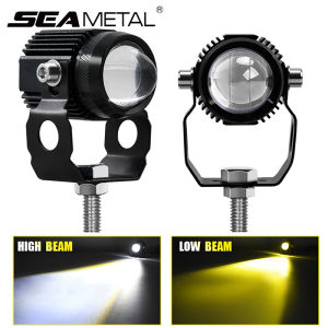 SEAMETAL LED Motorcycle Spotlight Dual Colour Headlight LED Lens Hi/Low Beam Driving Spot Fog Lights 12V