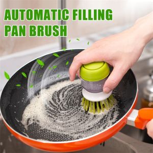 KEBIDU แปรงล้างจานที่มีเครื่องจ่ายสบู่เหลวสบู่ครัวเรือนเครื่องจ่ายสบู่เหลวแปรงล้างจานแปรงล้างจานล้างจานห้องครัวพร้อมที่ยึด