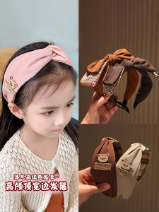 Princess Style Childrens Hairband Wide Edge No Headache High Forehead Cute Bear Hair Clip for Girls Dual Layer Butterfly Knot