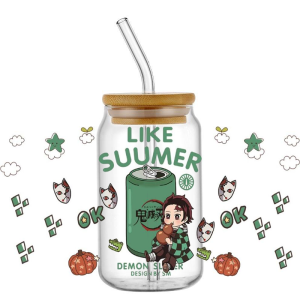 Bandai | Hotsale Anime Demon Slayer Cute 16oz UV DTF Popular 3D Transfer Cartoon Sticker Wrap Decals For Glass Can Cup Craft DIY Creative