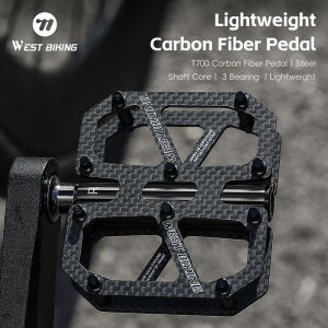 WEST BIKING คันเหยียบจักรยานคาร์บอนไฟเบอร์ T700 3แบริ่งน้ำหนักเบามันวาว/เคลือบคาร์บอนเครื่องควบคุมสัญญาณไร้สายกันน้ำถนนคันเหยียบจักรยาน MTB คันเหยียบแบนกันลื่น