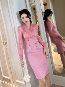 Elegant Tailored Lapel Slim Fit Dress Womens Autumn Winter New Style Heavyweight Tweed Premium Feel Skirt Korean Style Commute Pure Color