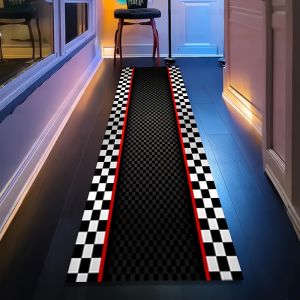 VIKAMA Racing Chequered Striped Rug – Stain-resistant and Durable Gaming Room Floor Mat Motorcycle Parking Mat Home Decor