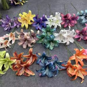 3 Heads Bunch Oriental Lily Artificial flowers for Wedding ang Home Decoration Arrangement