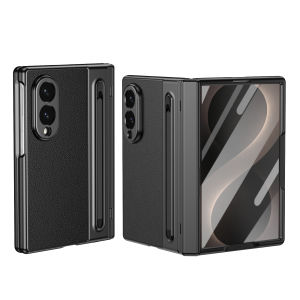 Leather with Steel Film Pen Slot Pen Phone Case for Samsung Galaxy Z Fold 8 Ultra 7 6 5 4 3 Hinge Protection Shockproof Cover