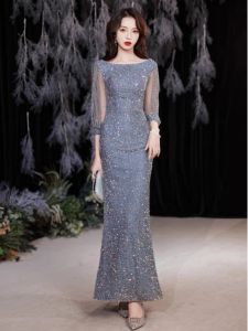 Elegant Sequin Evening Gown Womens Fish Tail Hostess Dress Long Sleeve Adult Ceremony Performance Gown Luxury Party Dress