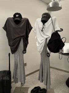 Korean Style Pure Color Lazy V Neck T Shirt Women Summer New Fashion Minimalist Casual Loose Short Sleeve Top