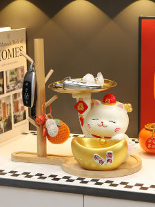 Lucky Cat Home Decor Key Storage Entrance Hall Living Room Decoration Modern Minimalist Ceramic Desktop Display Gift for Moving in