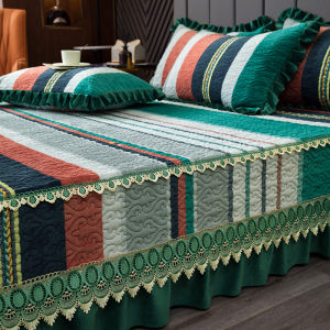 Crystal Milk Fiber Bed Skirt Three-Piece Set Cotton Padded Thickened Warm Non-Slip Coral Flannel Bedspread One-Piece All-Inclusive New