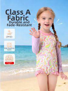 UV Protection Girls One-Piece Long Sleeve Swimsuit