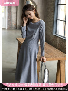 French Style Long Gray Dress Hepburn Elegant Full Skirt Midi Womens Dress Spring Autumn New Arrival Vintage Gored Skirt
