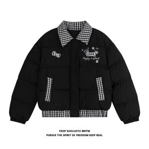 เสื้อแจ็คเก็ตผ้าฝ้ายลายสก็อตพิมพ์ลายผีเสื้อสำหรับเด็กผู้ชาย ทรงหลวม อบอุ่น แขนยาว ปกปิดคอ สำหรับผู้หญิง