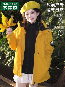 Mulinshan Yellow Three-in-One Detachable Womens Outdoor Climbing Jacket Windproof Super Beautiful Hiking Outerwear