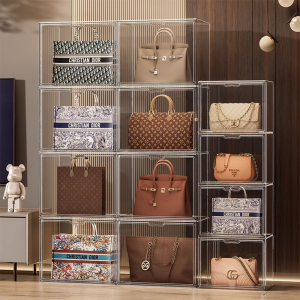 กล่องอะคริลิคใสเก็บของ ตู้อะคริลิคเก็บกระเป๋า โมเดลมือ รองเท้า กล่อง ของสะสม กล่องเก็บของกันฝุ่นโปร่งใส กล่องโชว์กระเป๋า