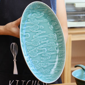 Đĩa Cá Lớn Bằng Gốm Sứ 12 Inch Hình Elip Sâu Dùng Trong Gia Đình Chịu Nhiệt Độ Cao Đĩa Cá Hấp Chín Món Ăn Trung Quốc