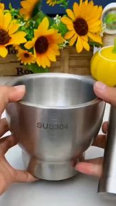 Mortar And Pestle18/8 Stainless Steel Spice Grinder Pill Crusher With Lid For Crushing Grinding Ergonomic Design With Anti Slip