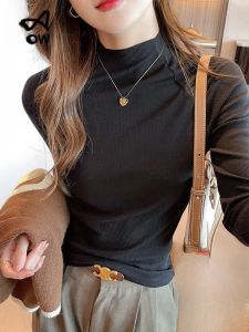 miiow | Black High Neck Long Sleeve T-Shirt Womens Base Layer Shirt Modal Thread Daily Wear Slim Fit Autumn Winter New Style Base Shirt