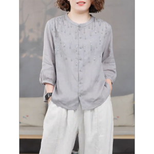 QINGNAER | Elegant Commuter Style Short Sleeve Blouse