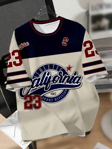 เสื้อยืดลําลองผู้ชายฤดูร้อนใหม่ปี 2025 มีการพิมพ์ตัวอักษร 3 มิติและเส้นใยโพลีเอสเตอร์กีฬาแห้งเร็ว